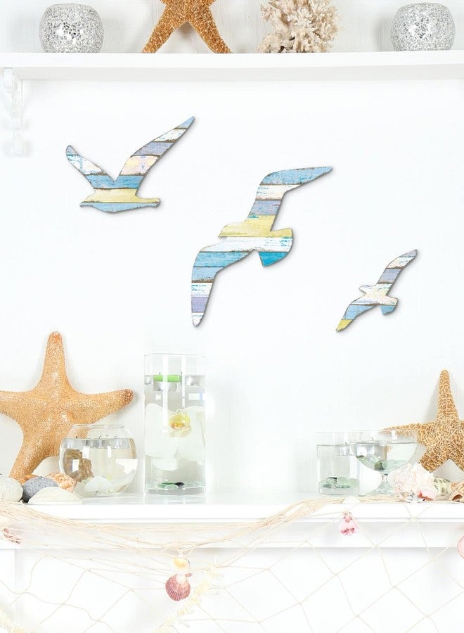 Putuo Decor 3Pcs Seagull Wall Decor, Wooden Beach Nautical Coastal Theme Wall Art Self-Adhesive Seagull Wall Sculpture, Sea Birds Lake House Ocean Decor Vintage Ornaments for Home Bathroom - Image 2